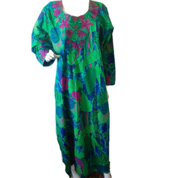 Other - Vibrant Green and Pink Floral Kaftan